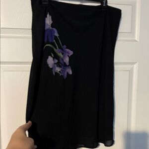 Chic Black A-Line Skirt with Purple Floral Design